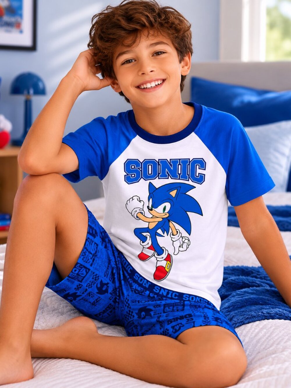 Sonic The Hedgehog Boys 2 Piece Pajama Set Blue Sleepwear Size XS (4-5) NWT